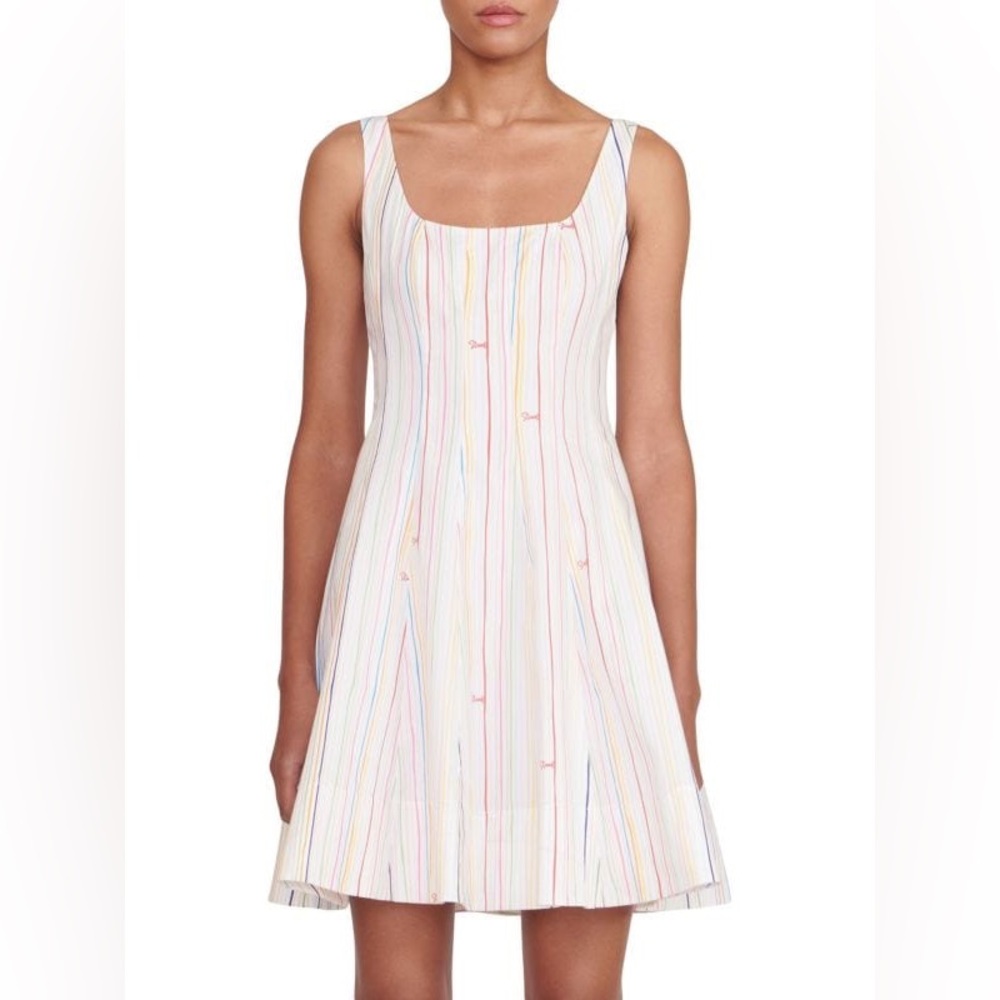 NWT STAUD Wells Multicolor Striped Logo Mini Dress, Size 10